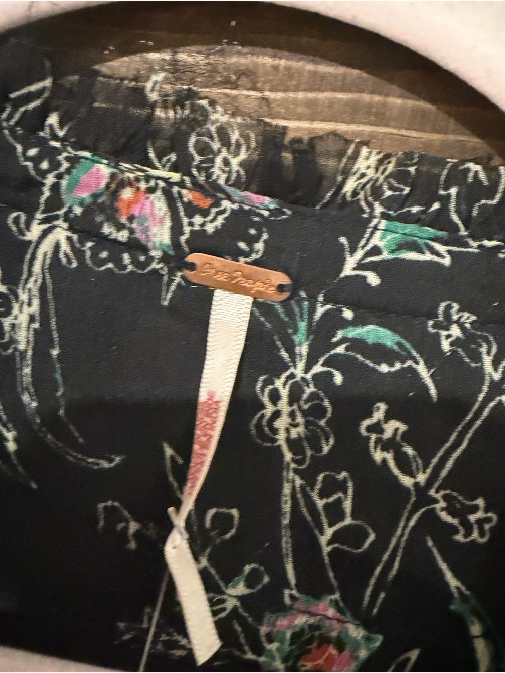 Free People Black Floral Ruffled V-Neck Blouse - Picture 3 of 6